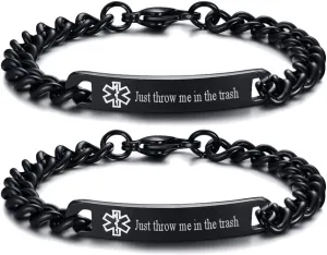 VNOX Just Throw me in The Trash Mens Womens 8MM Stainless Steel ID Tag Medical Alert Emergency Bracelet,8 inches