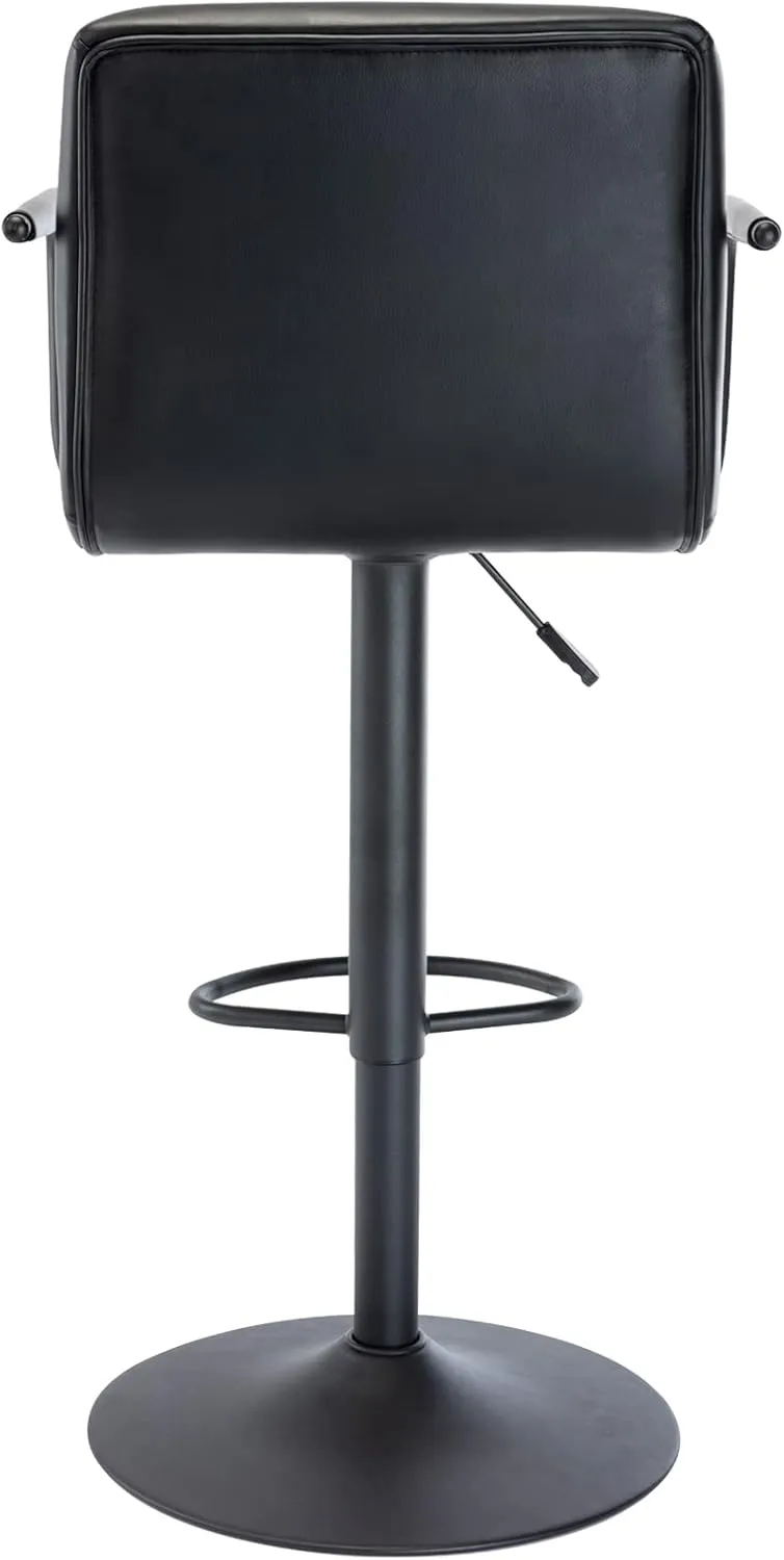 Vogue Furniture Direct Modern PU Leather Square Bar Stool, Adjustable Swivel Barstool with Back and Arms, Airlift Counter Height Chair for Kitchen Dining Pub Cafe, 1 Chair (Black, Black Base)