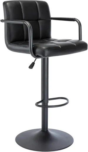 Vogue Furniture Direct Modern PU Leather Square Bar Stool, Adjustable Swivel Barstool with Back and Arms, Airlift Counter Height Chair for Kitchen Dining Pub Cafe, 1 Chair (Black, Black Base)