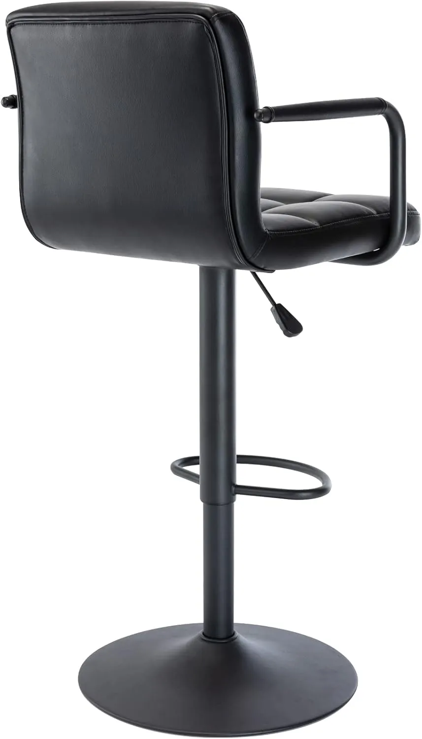 Vogue Furniture Direct Modern PU Leather Square Bar Stool, Adjustable Swivel Barstool with Back and Arms, Airlift Counter Height Chair for Kitchen Dining Pub Cafe, 1 Chair (Black, Black Base)