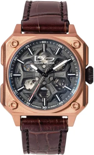 Vortex Men's Watch - Designer Men's Watch - Croc Leather Band - Self-Winding Automatic Movement - Skeleton Dial - Gift Case