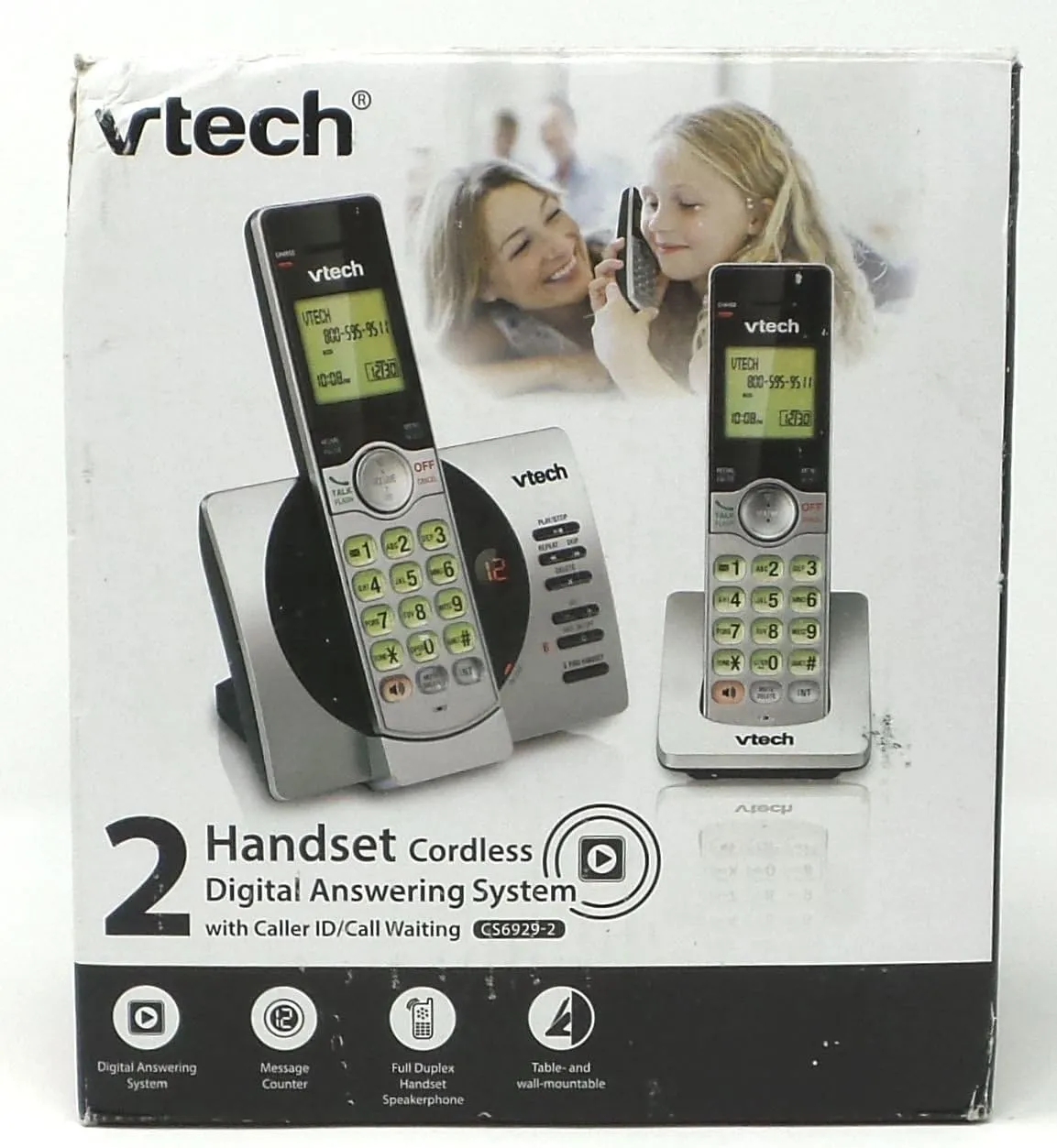 VTech CS6929-2 Cordless Phone with Answering System and Caller ID, Silver/Black with 2 Handsets DECT 6.0 Expandable