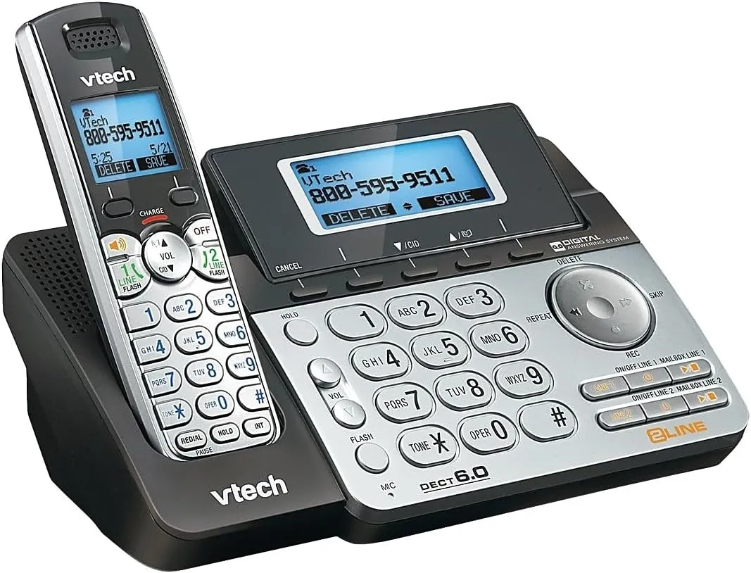 VTech DS6151-2 2 Handset 2-Line Cordless Phone System for Home or Small Business with Digital Answering System & Mailbox on Each line, Silver