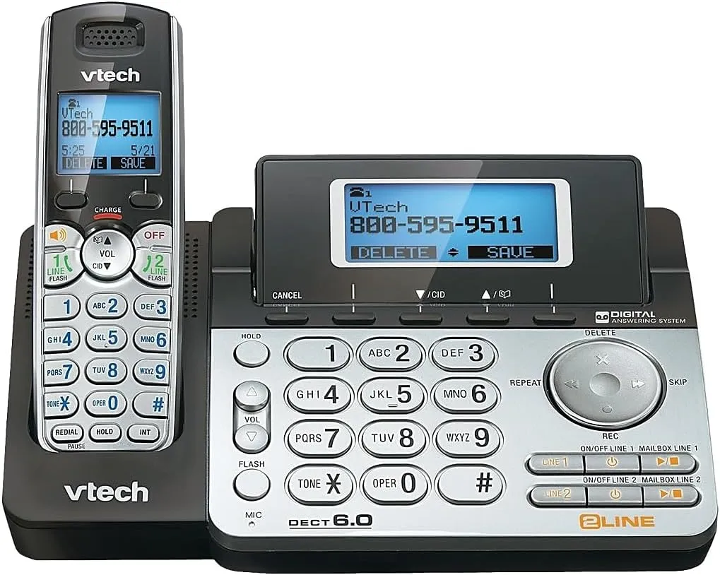 VTech DS6151-2 2 Handset 2-Line Cordless Phone System for Home or Small Business with Digital Answering System & Mailbox on Each line, Silver