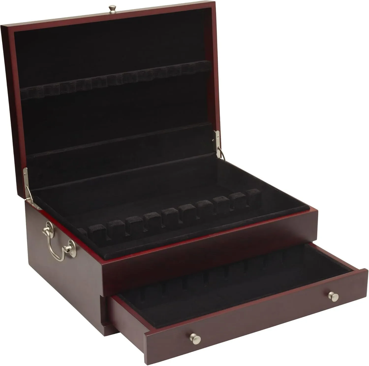 Wallace Felt Lined Flatware Storage Chest with Drawer, 15 Inch, Dark Walnut