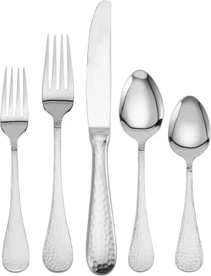 Wallace W4486510 Continental Hammered 65-Piece Stainless- Silver Steel Boxed Flatware Set, Service for 12