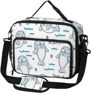 Walrus Animal Ocean Pattern Lunch Bag Insulated Lunch Tote Shoulder Bag for Men Women Work Travel Picnic
