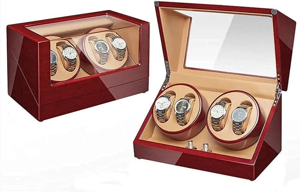 Watch Automatic Watch Winder 5 Rotation Models, Super Quiet pu Leather self-Winding Mechanical Watch Display Storage for 4 Men and Women Watches