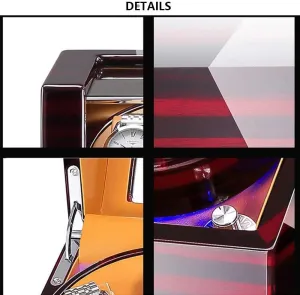 Watch Automatic Watch Winder Box 4, with LED Light, in Wood Shell and Leather, Piano Paint Exterior, Super Quiet Motor