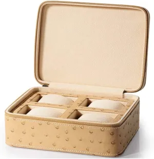 Watch Storage Bag - Portable Artificial Leather Zipper Box for Four Watches & Bracelets - for Travel - Compact and Stylish Design