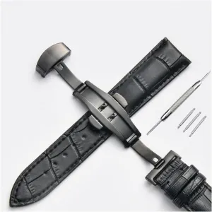 Watch Strap Bamboo Pattern Strap，Genuine Leather Watchband with Double Press Butterfly Buckle Watches Accessories，12-24mm Watch Bands Replacement