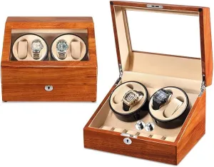 Watch Watch Winder Case for 4 Automatic Watches with Extra 6 Watch Storages Wood Shell Piano Finish Silent Motor Watch Winding Box Jewelry Watch Box Self Winding (A)