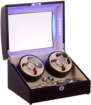 Watch Winder 4 6 Rotating Watches Display Box Automatic Winding Box Led Illumination with Quiet Motor 4 Modes Luxury Wooden Watch Winder Watch Storage