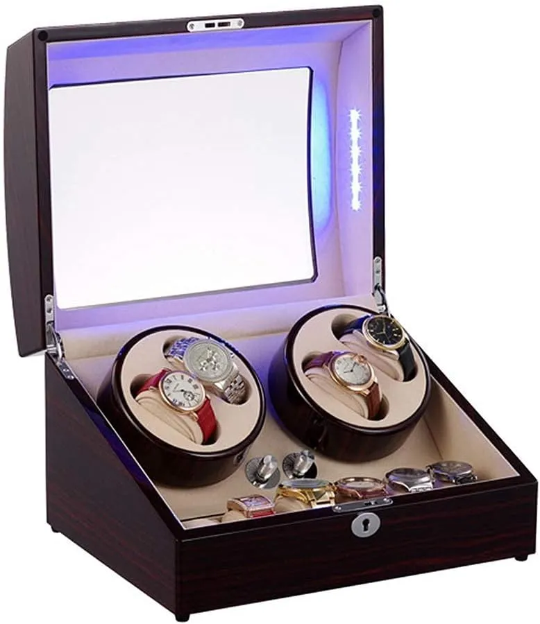 Watch Winder 4 6 Rotating Watches Display Box Automatic Winding Box Led Illumination with Quiet Motor 4 Modes Luxury Wooden Watch Winder Watch Storage