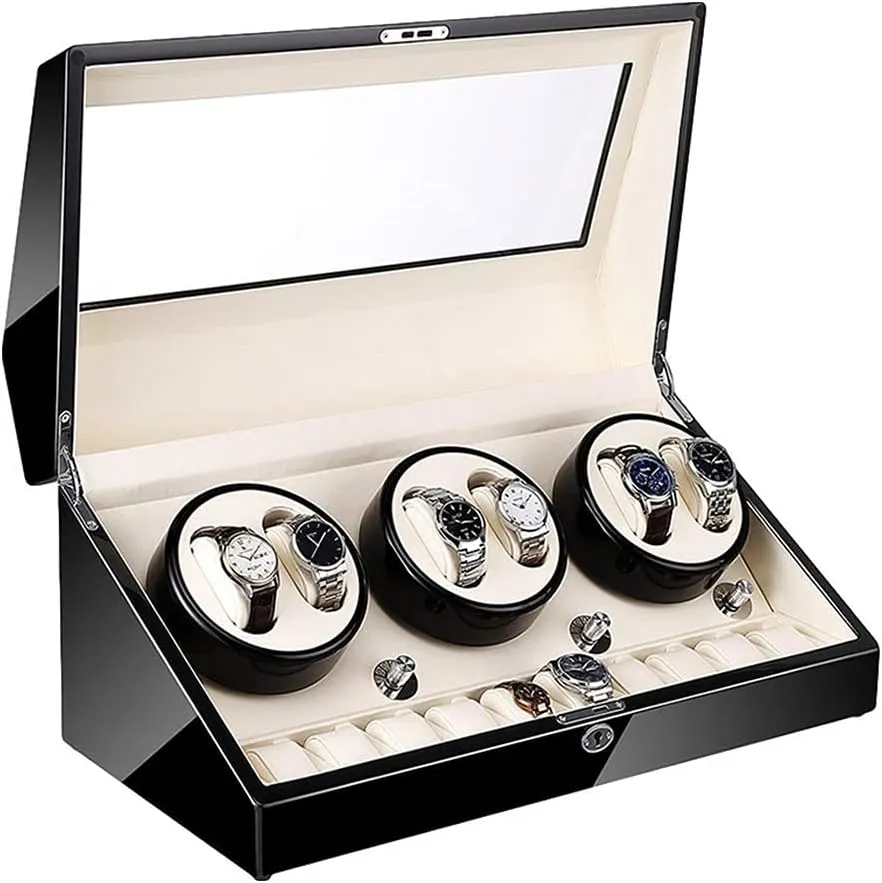 Watch Winder Automatic Watch Winder 6 10 Super Quiet Motor with LED Backlight Watch Winder Box Piano Paint Exterior 4 Rotation Mode (A) Watch Winder