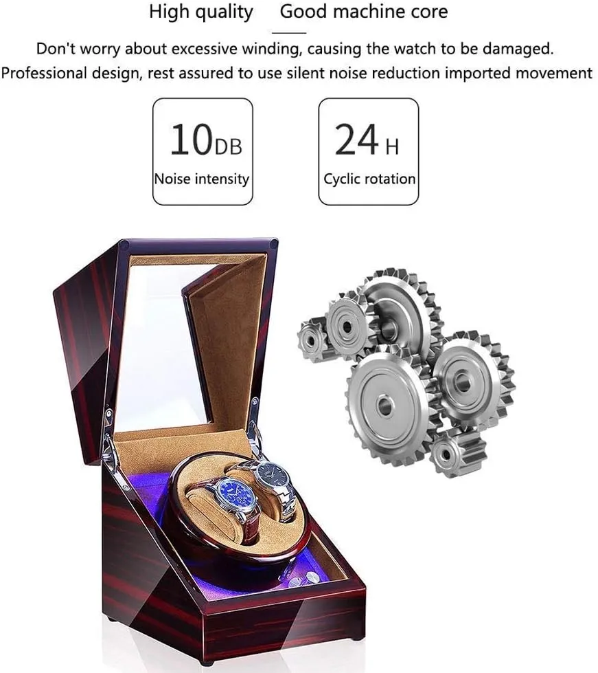 Watch Winder Box, Automatic Mechanical Watches Display Box with LED Light 5 Rotation Modes- Available in 8 Styles (D)