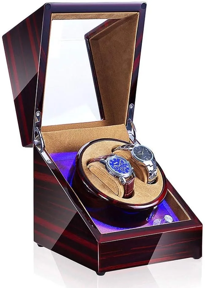 Watch Winder Box, Automatic Mechanical Watches Display Box with LED Light 5 Rotation Modes- Available in 8 Styles (D)
