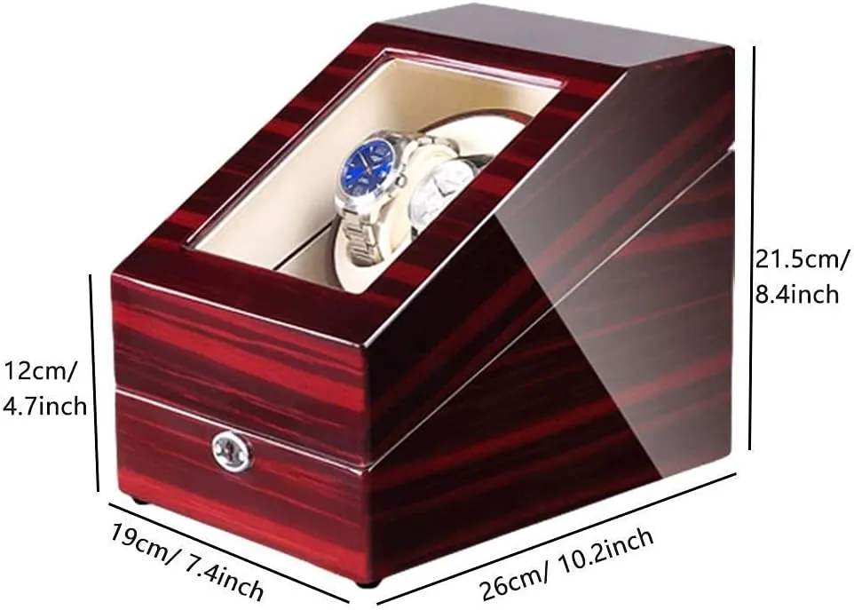 Watch Winder Box for 2 Automatic Watch   3 Storage Space Piano Paint Finish with Blue LED Light Quiet Motor (B)