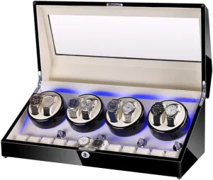 Watch Winder for 8 Watches   12 Storage, LED Light, Wood Shell Piano Paint Exterior, Leather Interior, Extremely Silent Motor Watch Winder Display Watch Box Case Watch Storage D