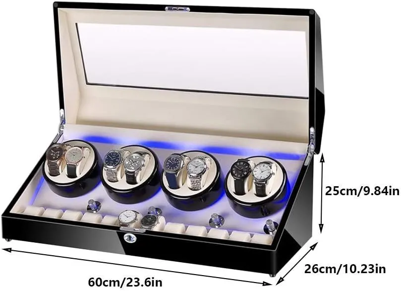 Watch Winder for 8 Watches   12 Storage LED Light Wood Shell Piano Varnish Exterior, Leather Interior, Extremely Quiet Engine Watch Winder Display Watch Box Storage (A A)
