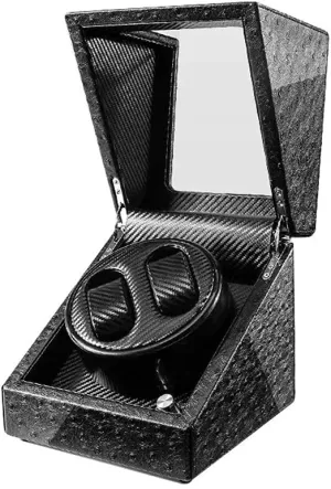 Watch Winder Quiet Motor 5 Rotation Modes Blue LED Light High-Grade Microfiber Leather Watches Box