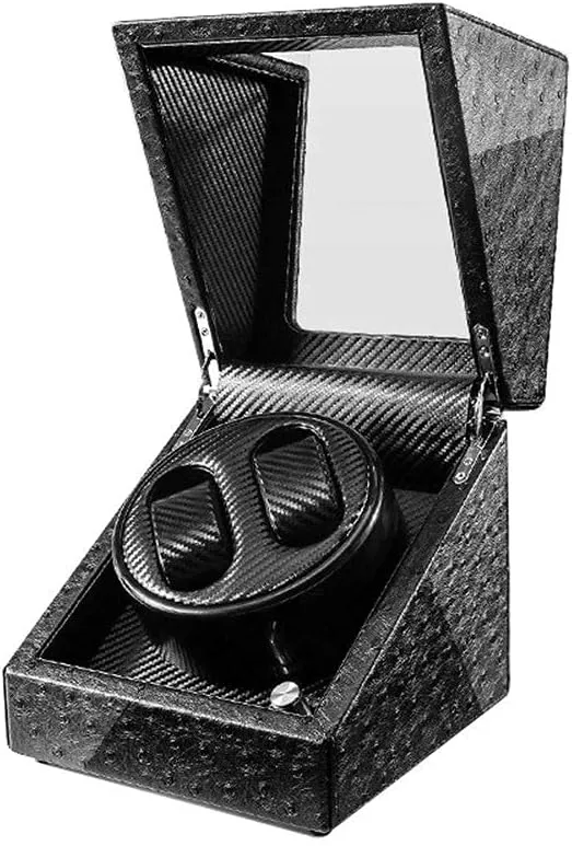 Watch Winder Quiet Motor 5 Rotation Modes Blue LED Light High-Grade Microfiber Leather Watches Box