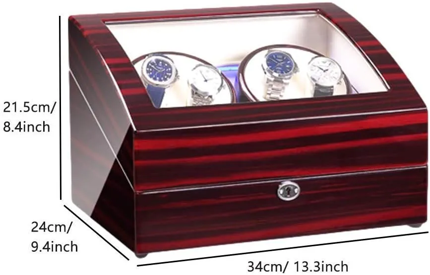 Watch Winder Watch Winder Box for 4 Automatic Watch   6 Storage Space with Blue Led Light Piano Paint Finish Power Supply,A Watch Winder powerfully
