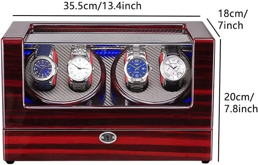 Watch Winder Watch Winder Box for 4 Automatic Watch Built-in LED Light Wood Shell Piano Paint Exterior AC Adapter and ed Watch Winder (E A)