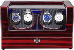 Watch Winder Watch Winder Box for 4 Automatic Watch Built-in LED Light Wood Shell Piano Paint Exterior AC Adapter and ed Watch Winder (E A)