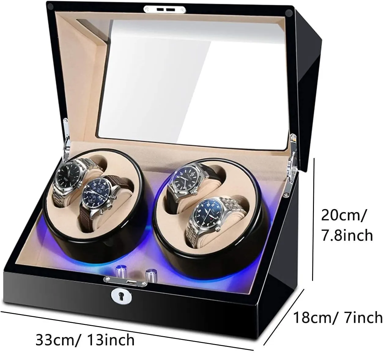 Watch Winder Watch Winder for 4 Automatic Watches Built-in LED Illumination Wood Shell Piano Paint Exterior Silent Motor Supply Watch Winder (Black Black A)