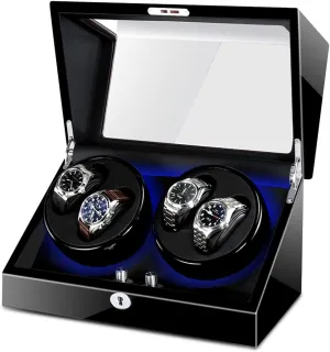 Watch Winder Watch Winder for 4 Automatic Watches Built-in LED Illumination Wood Shell Piano Paint Exterior Silent Motor Supply Watch Winder (Black Black A)