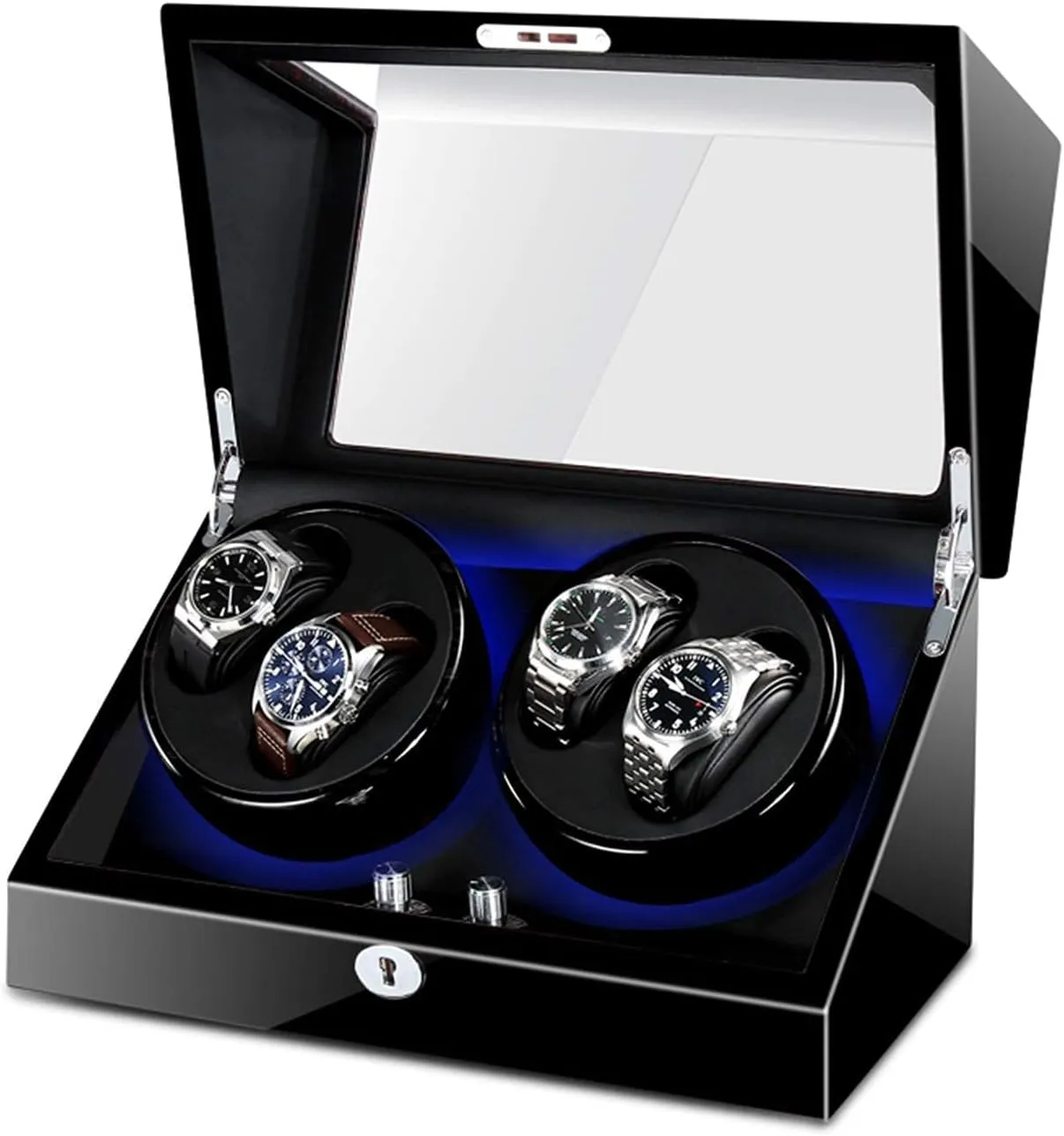 Watch Winder Watch Winder for 4 Automatic Watches Built-in LED Illumination Wood Shell Piano Paint Exterior Silent Motor Supply Watch Winder (Black Black A)