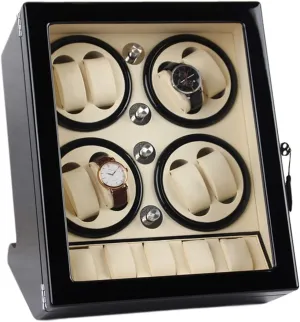 Watch Winder Watch Winder for 8 Automatic Watches with 5 Display Storage Spaces Wood Shell Piano Paint Exterior Silent Motor,White Watch Winder