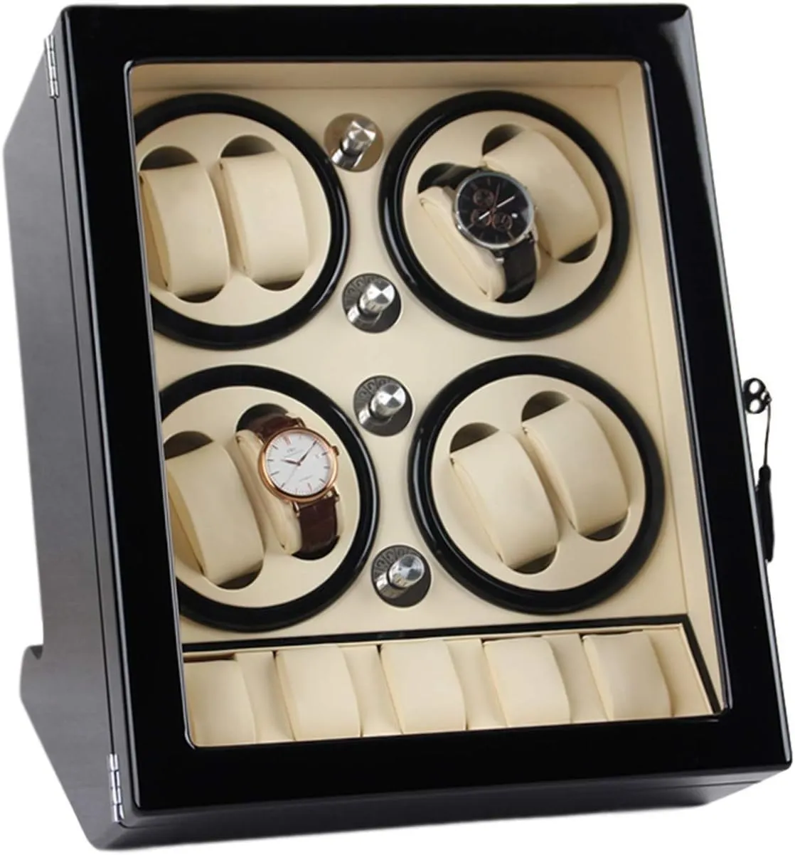 Watch Winder Watch Winder for 8 Automatic Watches with 5 Display Storage Spaces Wood Shell Piano Paint Exterior Silent Motor,White Watch Winder
