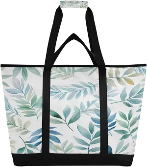 Watercolor Leaves Reusable Insulated Lunchbox Cooler Bag, Leakproof Kitchen Grocery Bag Collapsible Portable Cooler Tote Bag for Picnic, Camping, Office, Travel