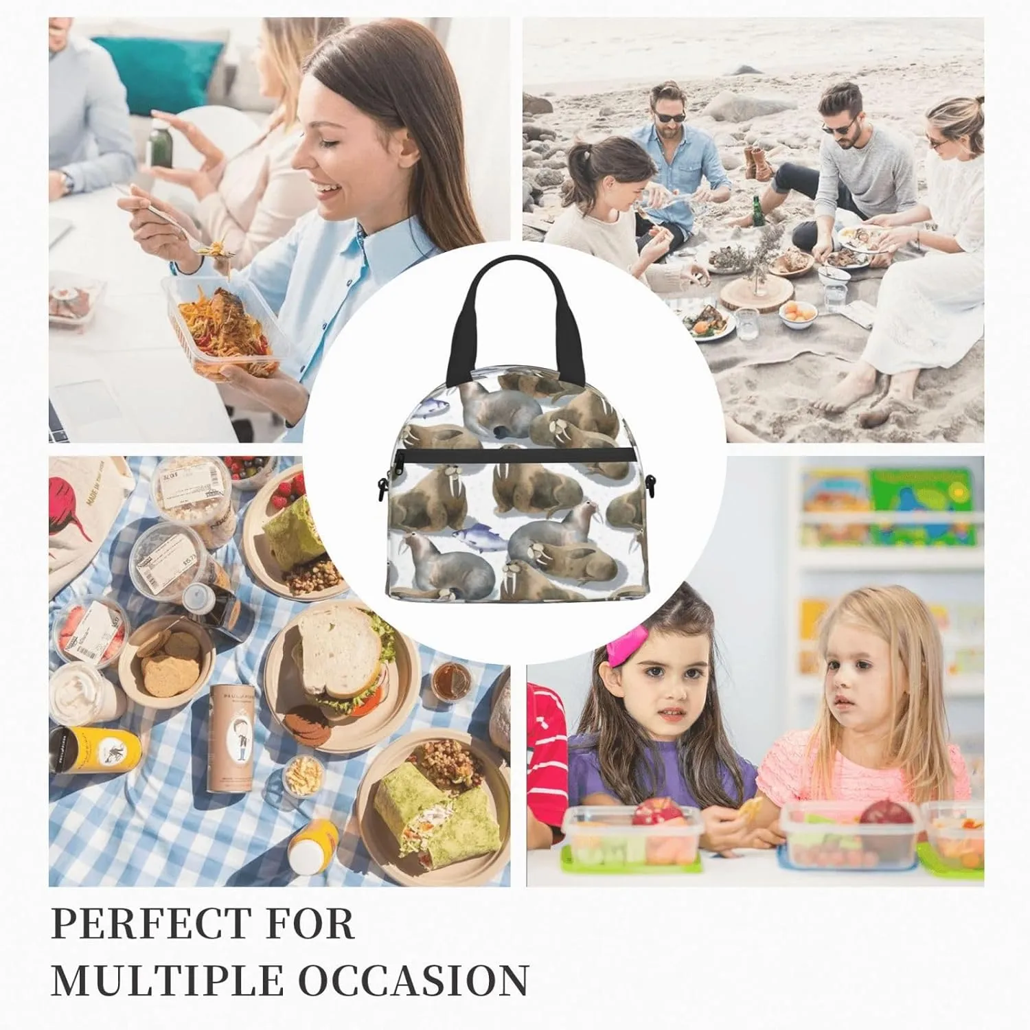 Watercolor Walrus Fish Lunch Bag Hand Tote Crossbody Insulated Lunch Bag Large Portable Lunch Box