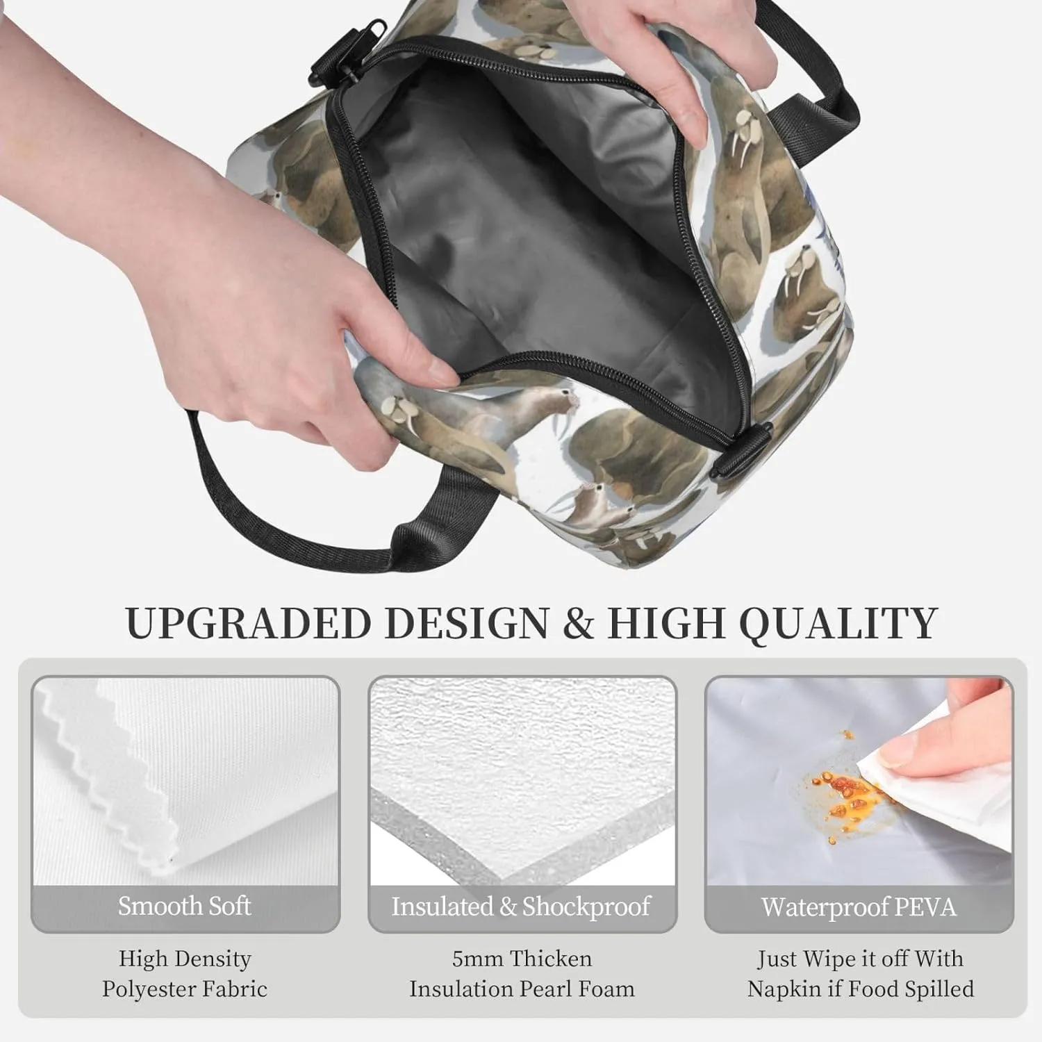 Watercolor Walrus Fish Lunch Bag Hand Tote Crossbody Insulated Lunch Bag Large Portable Lunch Box