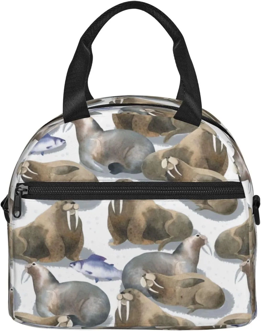Watercolor Walrus Fish Lunch Bag Hand Tote Crossbody Insulated Lunch Bag Large Portable Lunch Box
