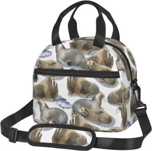 Watercolor Walrus Fish Lunch Bag Hand Tote Crossbody Insulated Lunch Bag Large Portable Lunch Box