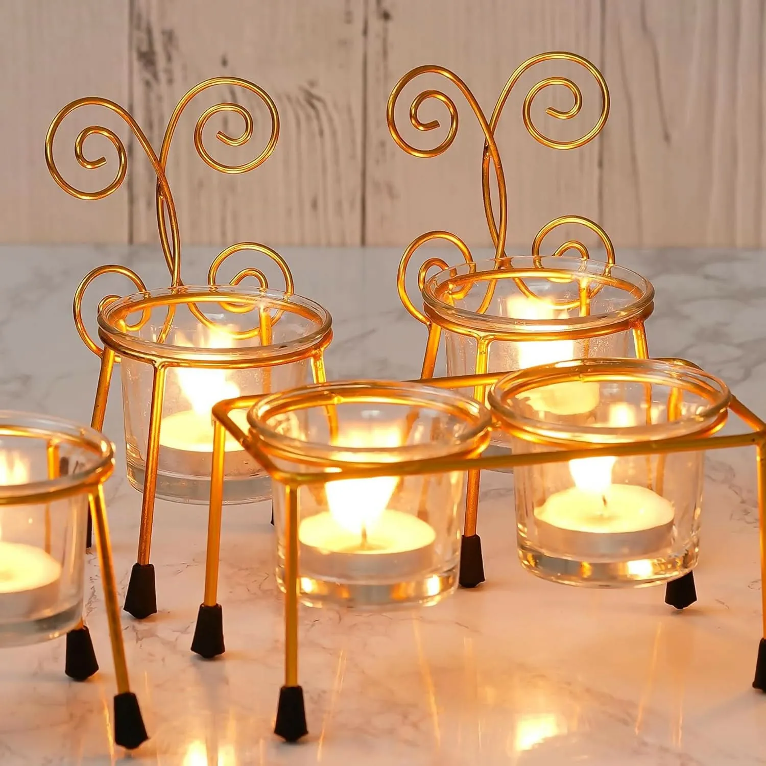 WebelKart Premium Chair Tealight Candle Holder with Glass for Diwali Decoration (pack of 5)