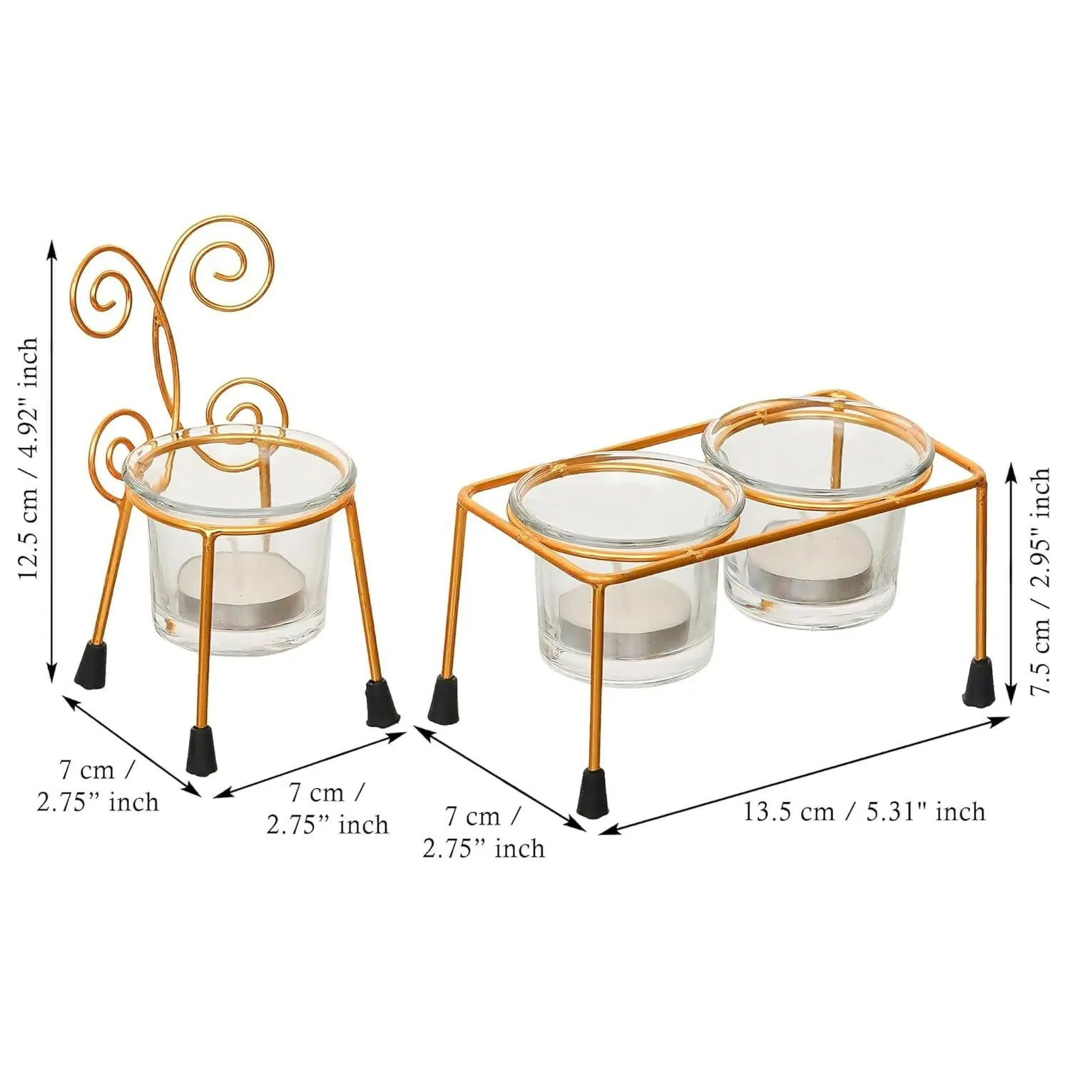 WebelKart Premium Chair Tealight Candle Holder with Glass for Diwali Decoration (pack of 5)