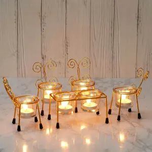 WebelKart Premium Chair Tealight Candle Holder with Glass for Diwali Decoration (pack of 5)