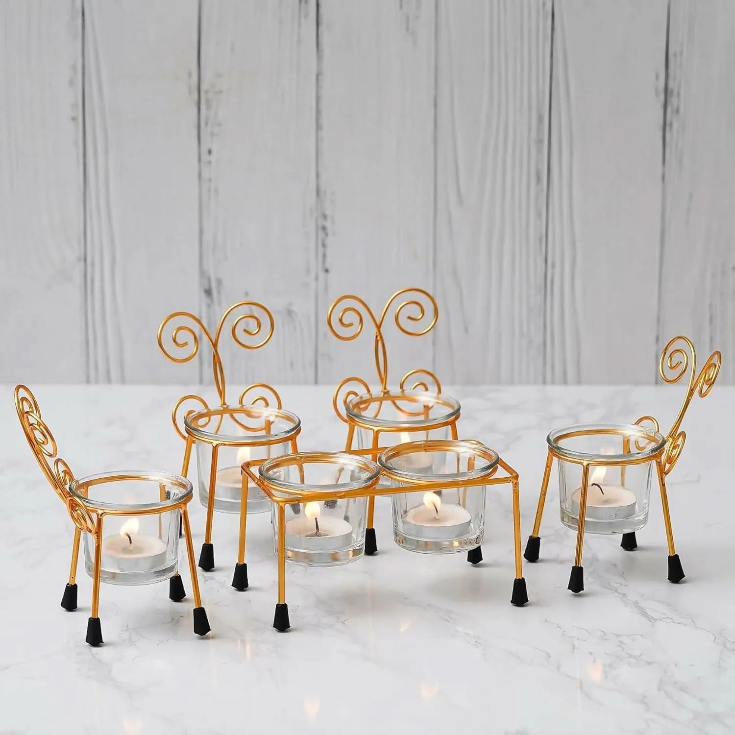 WebelKart Premium Chair Tealight Candle Holder with Glass for Diwali Decoration (pack of 5)