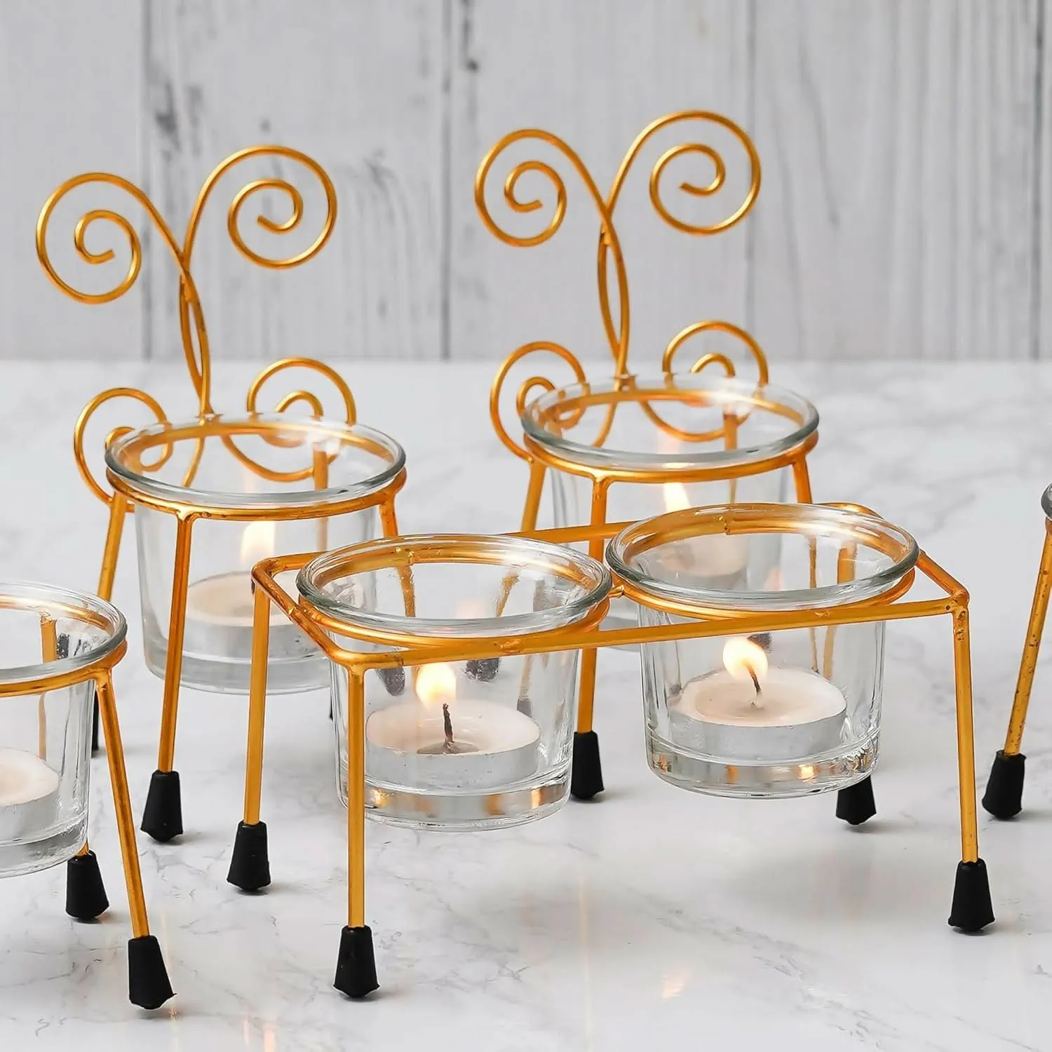 WebelKart Premium Chair Tealight Candle Holder with Glass for Diwali Decoration (pack of 5)