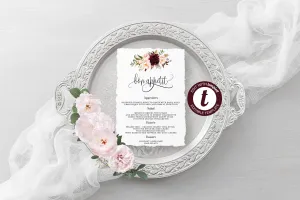 Wedding Menu Printable Template, Editable Instant Download, Menu Cards, DIY Dinner Menu Burgundy Floral -KATHERINE