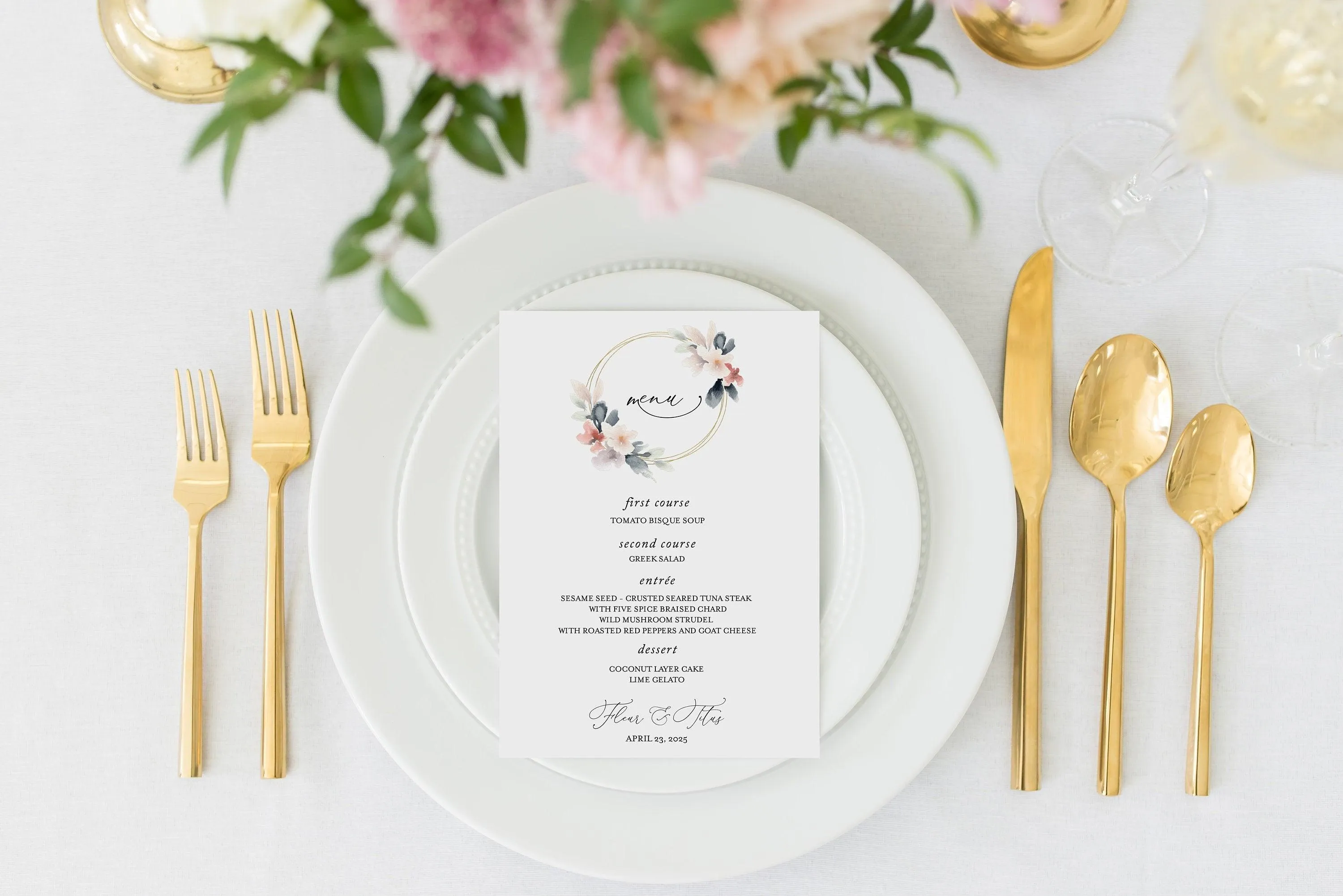 Wedding Menu Printable, Wedding Menu Template, Rustic Menu, Printable Menu Card, Instant Download Editable Templett - Fleur
