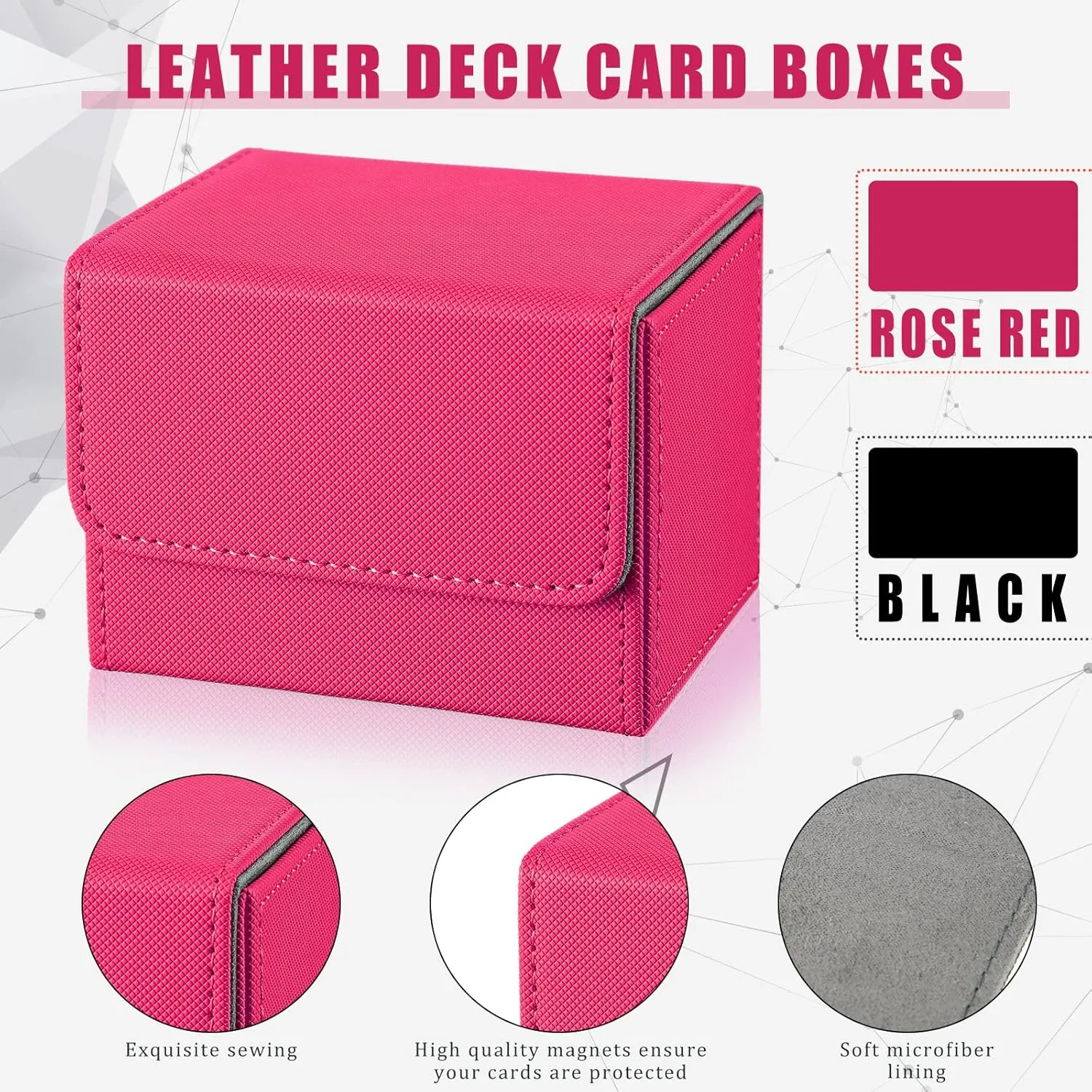 Weewooday 2 Boxes Leather Deck Card Boxes Large Size Fit 100 Plus Sleeved Cards Deck Game for Collectible Playing Compatible with MTG TCG(Horizontal,Black, Pink)