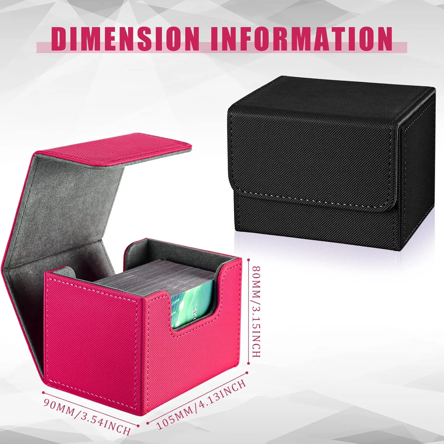 Weewooday 2 Boxes Leather Deck Card Boxes Large Size Fit 100 Plus Sleeved Cards Deck Game for Collectible Playing Compatible with MTG TCG(Horizontal,Black, Pink)
