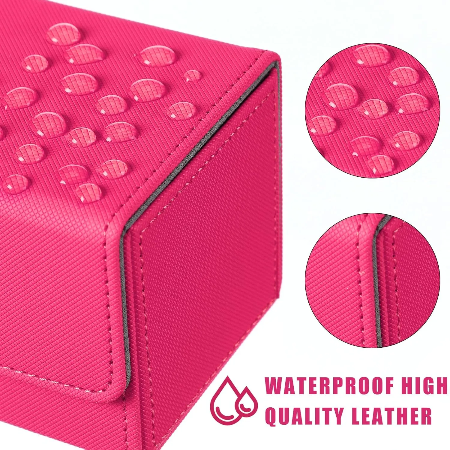 Weewooday 2 Boxes Leather Deck Card Boxes Large Size Fit 100 Plus Sleeved Cards Deck Game for Collectible Playing Compatible with MTG TCG(Horizontal,Black, Pink)