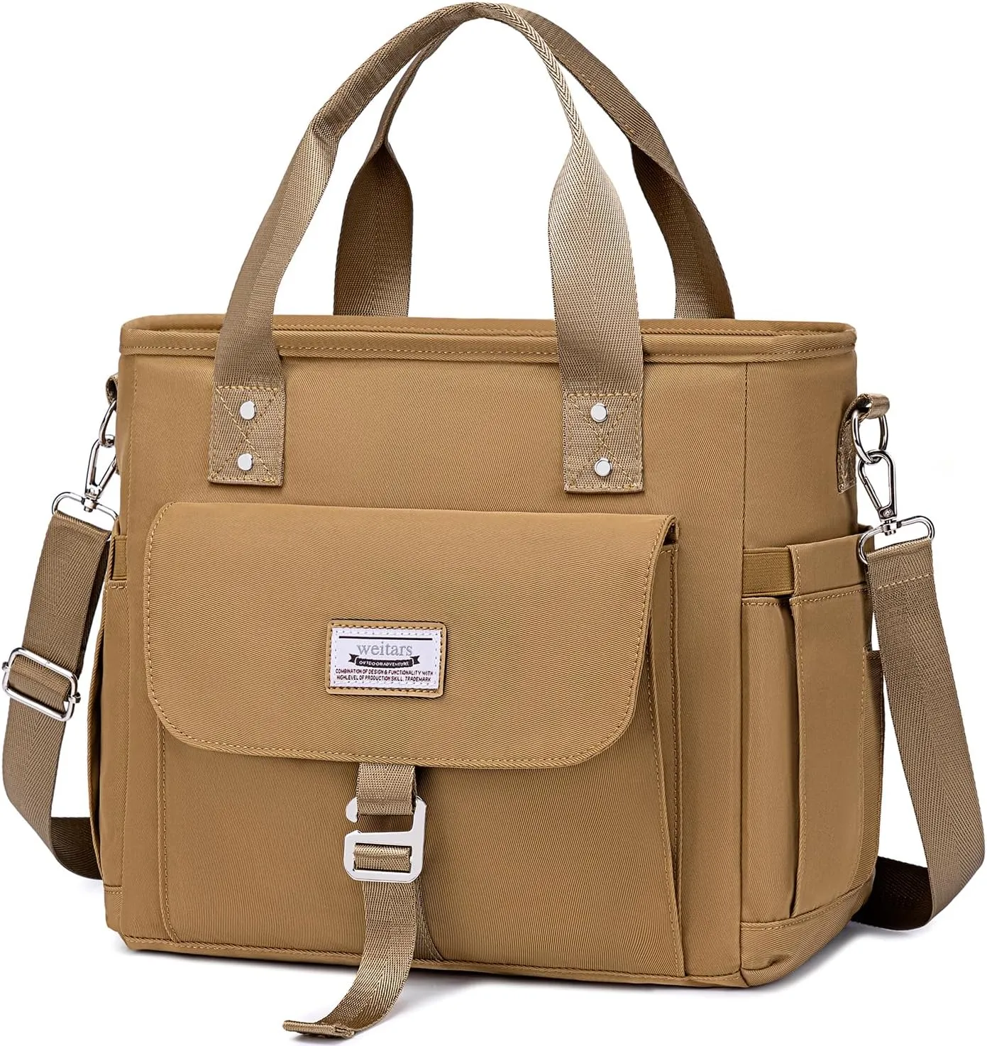 Weitars Insulated Lunch Bag for Men Women,Leak Proof Lunch Box for Work,Extra Large Lunch Tote Bag With Removable Shoulder Strap with Side Pockets,Reusable Lunch Bag For Picnic Hiking (Kakhi)